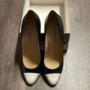 Charles David Black and White Heels with Classic Cap-Toe Design (Foxtrot pumps)